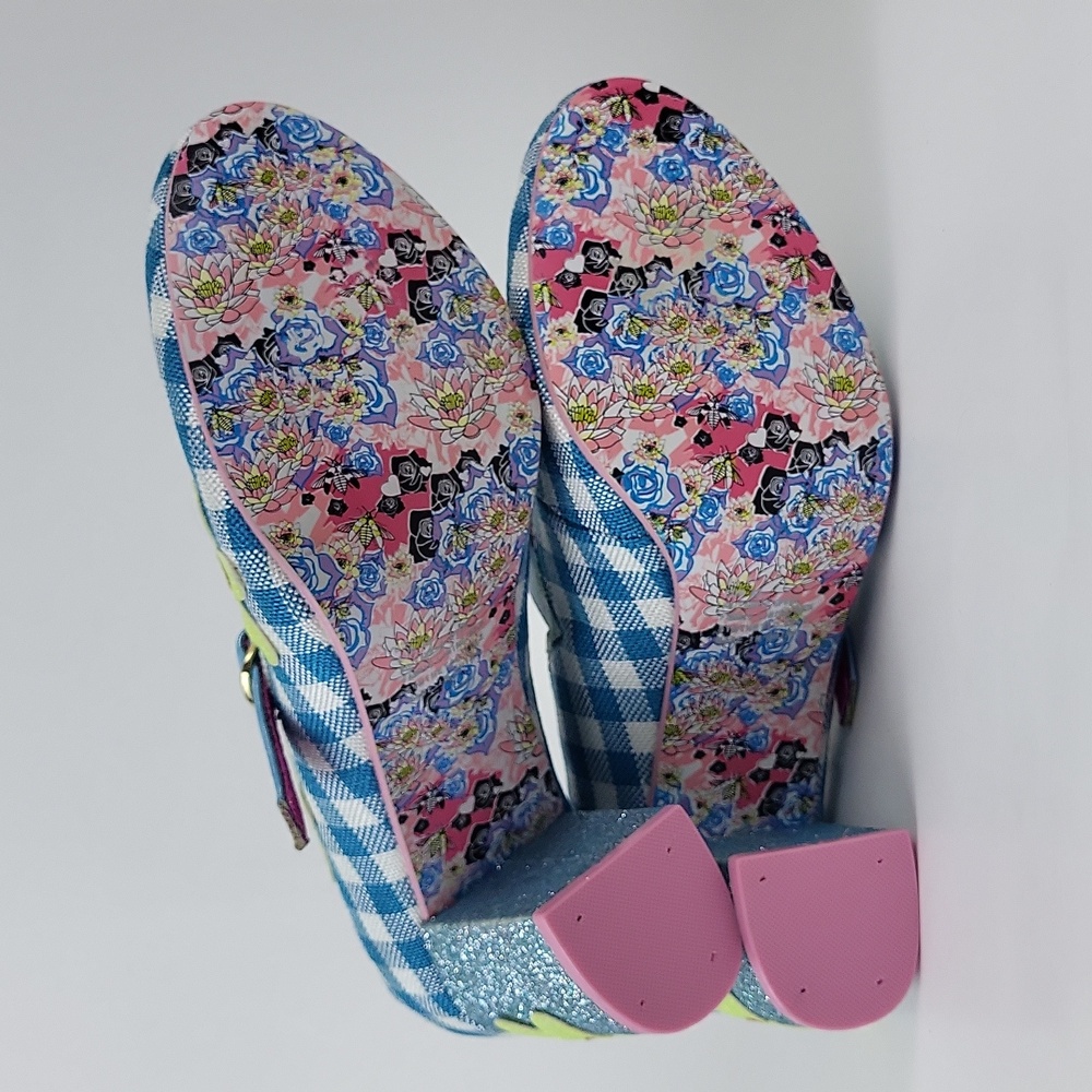 Irregular Choice Blue Gingham Floral Mary Jane Heels - Picture 11 of 15